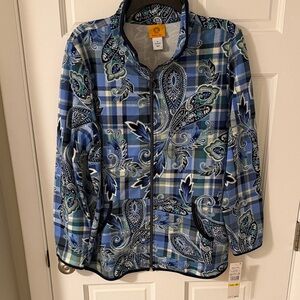 Ruby Rd. Women’s Full Zip Plaid/Paisley Cotton Knit Jacket Size Medium NEW